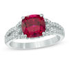 Thumbnail Image 0 of 8.0mm Cushion-Cut Lab-Created Ruby and White Sapphire Split Shank Ring in Sterling Silver