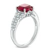Thumbnail Image 1 of 8.0mm Cushion-Cut Lab-Created Ruby and White Sapphire Split Shank Ring in Sterling Silver