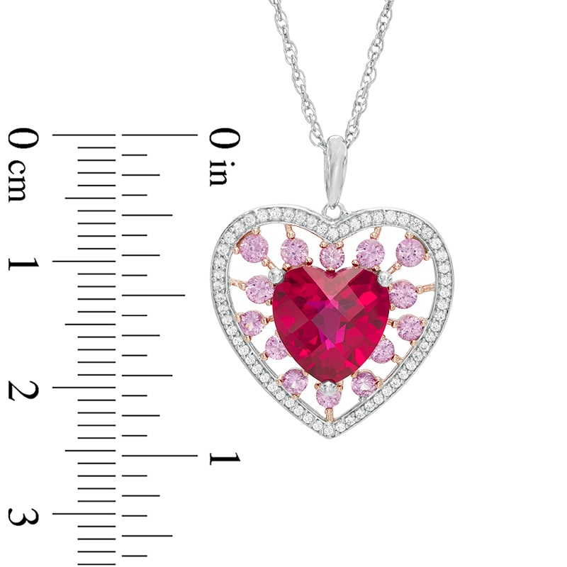 Main Image 2 of 9.0mm Heart-Shaped Lab-Created Ruby with Pink and White Sapphire Heart Pendant in Sterling Silver