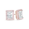 Rectangular Lab-Created White and Pink Sapphire Frame Stud Earrings in Sterling Silver with 18K Rose Gold Plate