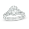 Thumbnail Image 1 of Oval Lab-Created White Sapphire Frame Bridal Set in Sterling Silver