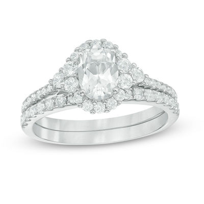 Oval Lab Created White Sapphire Frame Bridal Set In Sterling Silver