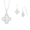 Thumbnail Image 0 of Cultured Freshwater Pearl and Lab-Created White Sapphire Clover Pendant and Earrings Set in Sterling Silver