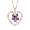Thumbnail Image 0 of Pear-Shaped Amethyst and Lab-Created White Sapphire Flower in Heart Pendant in Sterling Silver with 14K Rose Gold Plate