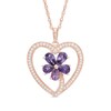 Thumbnail Image 1 of Pear-Shaped Amethyst and Lab-Created White Sapphire Flower in Heart Pendant in Sterling Silver with 14K Rose Gold Plate