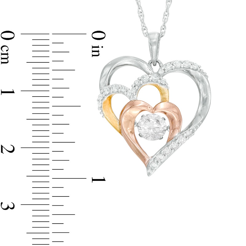 Lab-Created White Sapphire Triple Heart Pendant in Sterling Silver with 14K Two-Tone Gold Plate