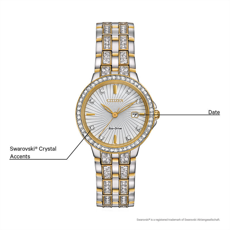 Main Image 2 of Ladies' Citizen Eco-Drive® Silhouette Crystal Accent Two-Tone Watch with Silver-Tone Dial (Model: EW2344-57A)