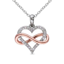 1/10 CT. T.W. Diamond Sideways Infinity Heart Pendant in Sterling Silver with Rose Rhodium Plating