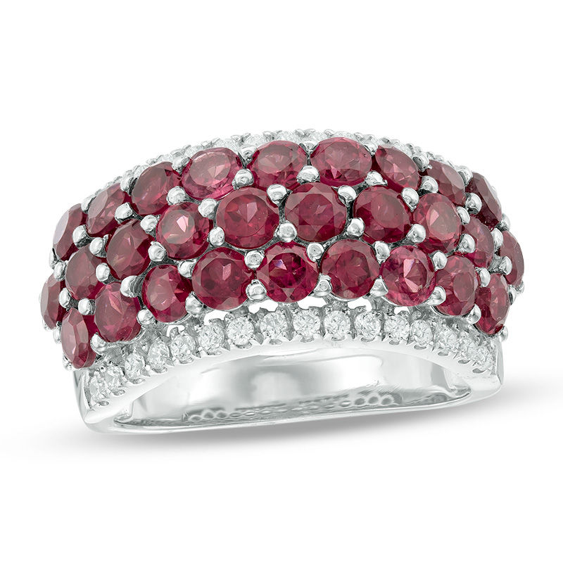Main Image 1 of Rhodolite Garnet and Lab-Created White Sapphire Multi-Row Band in Sterling Silver