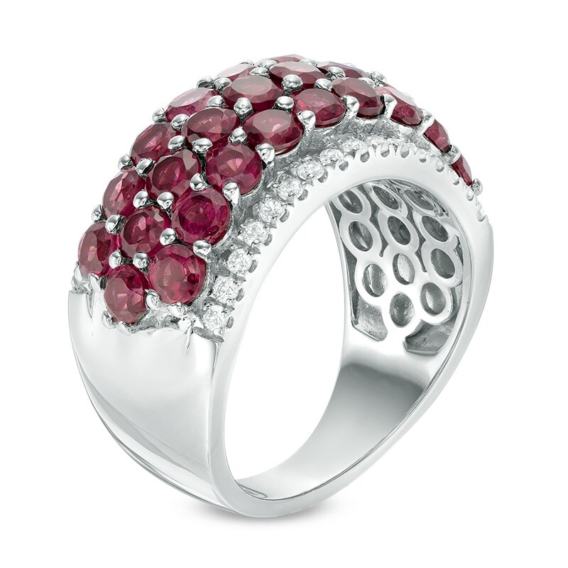 Main Image 2 of Rhodolite Garnet and Lab-Created White Sapphire Multi-Row Band in Sterling Silver
