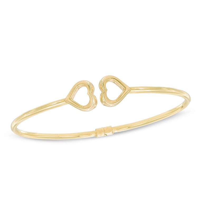 Sideways Heart Hinged Cuff in 10K Gold - 7.5"