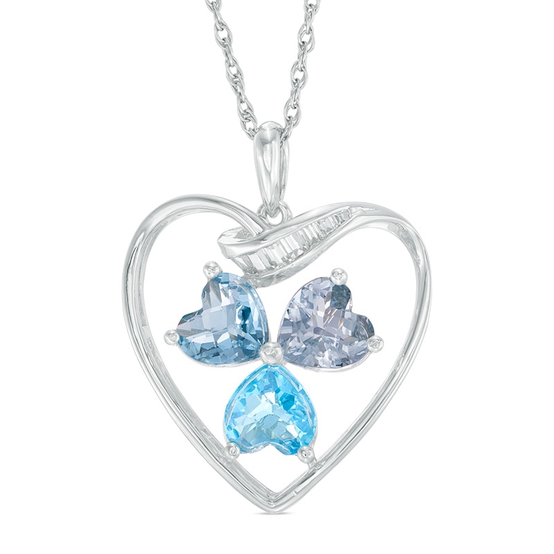 Blue Topaz and Lab-Created White Sapphire Heart Pendant in Sterling Silver