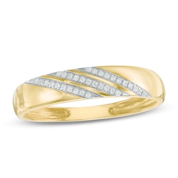 Diamond Accent Comfort Fit Slant Wedding Band in 10K Gold