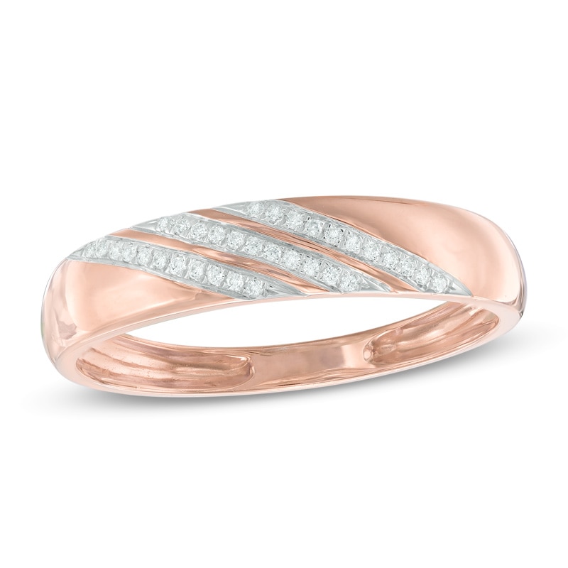 Men's Diamond Accent Comfort Fit Slant Wedding Band in 10K Rose Gold