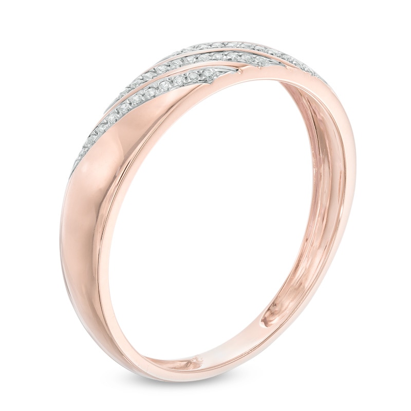 Men's Diamond Accent Comfort Fit Slant Wedding Band in 10K Rose Gold