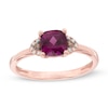 Thumbnail Image 1 of 6.0mm Cushion-Cut Rhodolite Garnet and Champagne and White Diamond Accent Ring in 10K Rose Gold