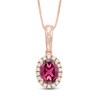 Thumbnail Image 1 of Oval Rhodolite Garnet and 1/10 CT. T.W. Diamond Frame Pendant in 10K Rose Gold