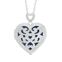 Diamond Accent Filigree Heart Locket in Sterling Silver