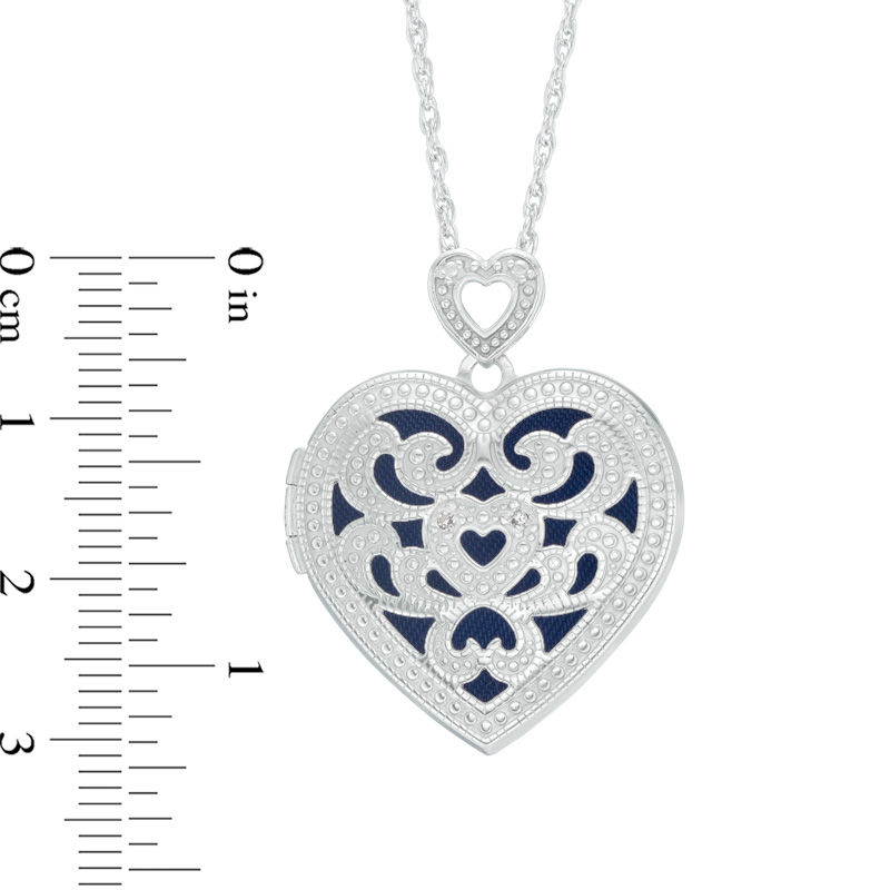 Main Image 3 of Diamond Accent Filigree Heart Locket in Sterling Silver