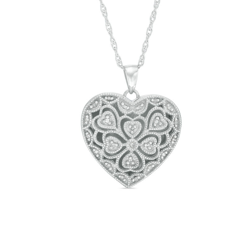 Main Image 1 of 1/6 CT. T.W. Diamond Vintage-Style Locket in Sterling Silver