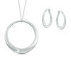 Thumbnail Image 1 of Polished Hoop Earrings and Circle Pendant Set in Sterling Silver