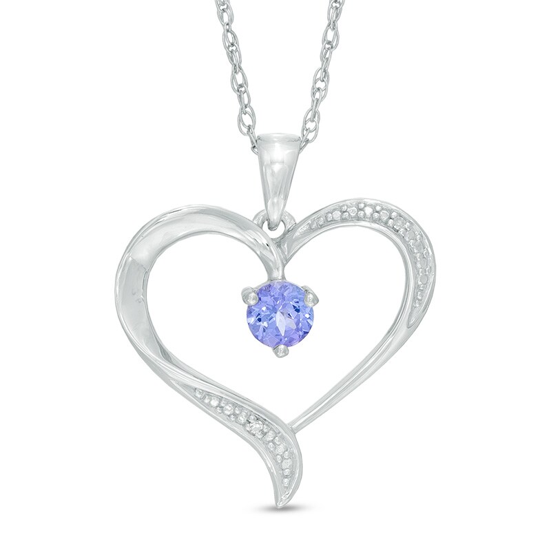 Main Image 1 of 4.0mm Tanzanite and Diamond Accent Heart Pendant in Sterling Silver