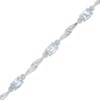 Thumbnail Image 0 of Oval Aquamarine and Diamond Accent Link Bypass Bracelet in Sterling Silver - 7.25"
