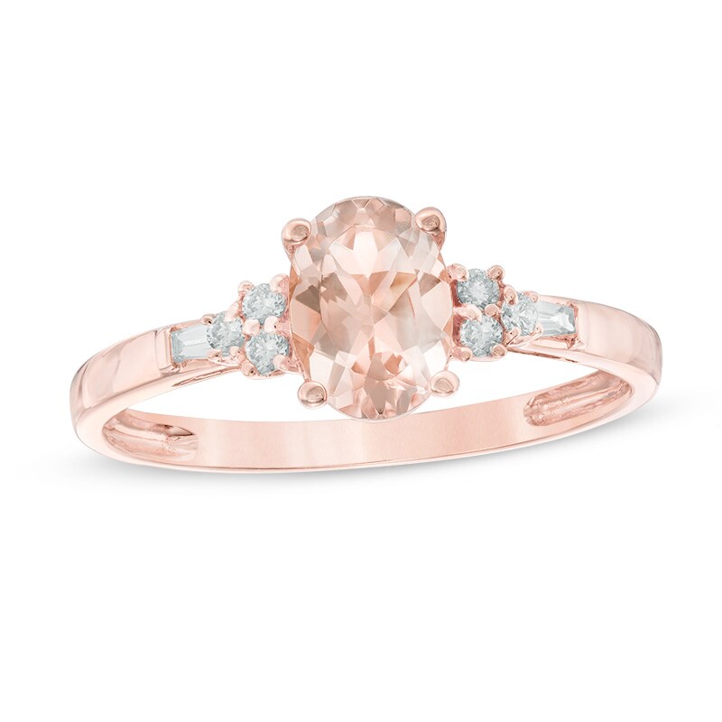 Main Image 1 of Oval Morganite and 1/10 CT. T.W. Diamond Ring in 10K Rose Gold