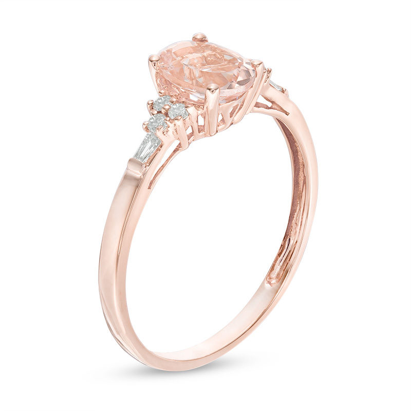 Oval Morganite and 1/10 CT. T.W. Diamond Ring in 10K Rose Gold