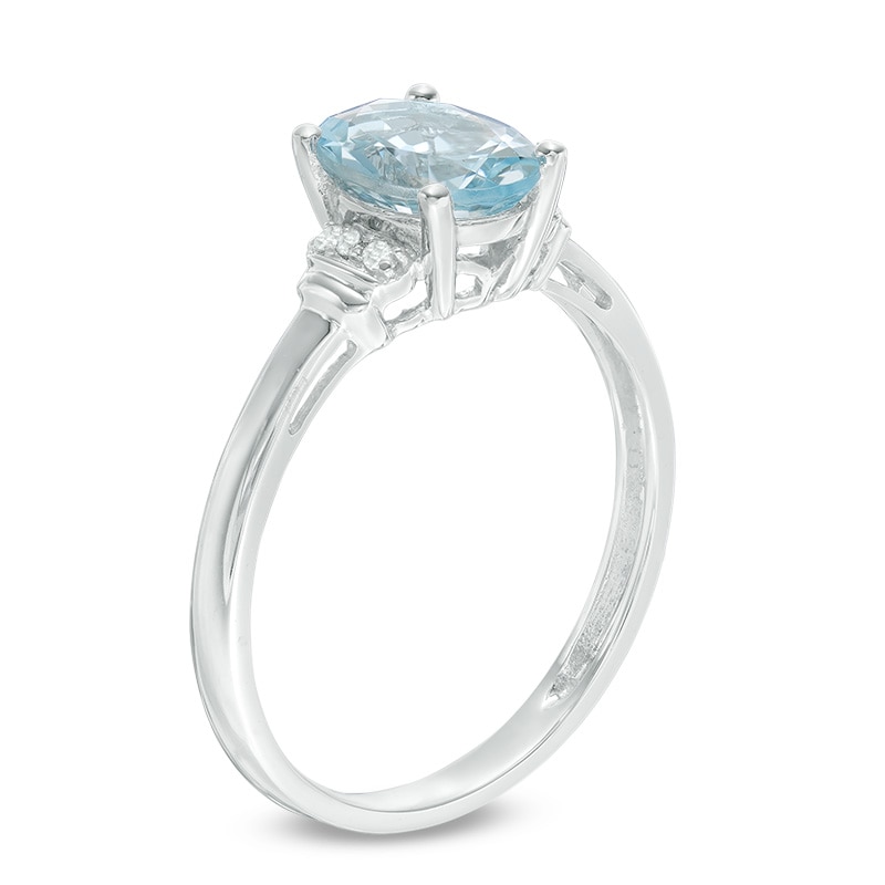Main Image 2 of Oval Aquamarine and Diamond Accent Ring in 10K White Gold