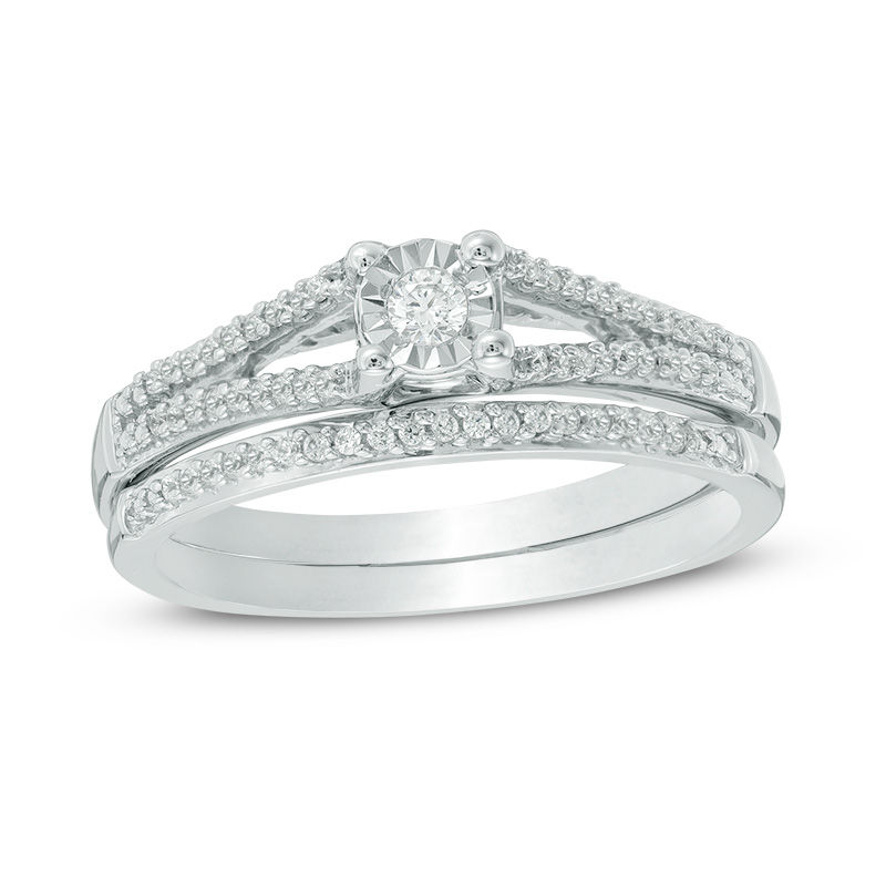 Main Image 1 of 1/5 CT. T.W. Diamond Split Shank Bridal Set in 10K White Gold