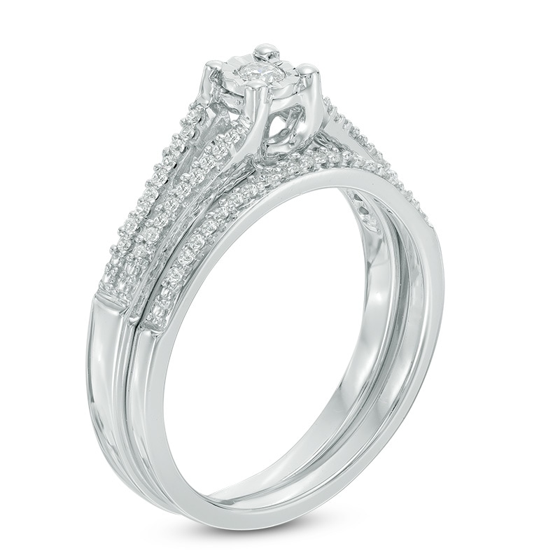 Main Image 2 of 1/5 CT. T.W. Diamond Split Shank Bridal Set in 10K White Gold