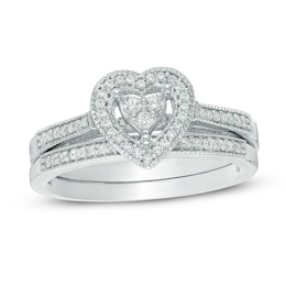 1/5 CT. T.W. Diamond Composite Heart Frame Bridal Set in Sterling Silver