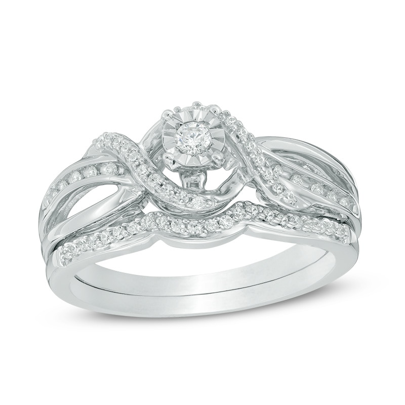 Main Image 1 of 1/4 CT. T.W. Diamond Twist Crossover Bridal Set in Sterling Silver
