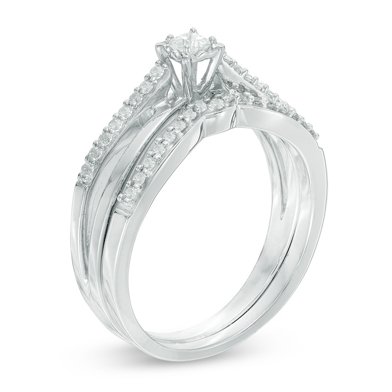 Main Image 2 of 1/4 CT. T.W. Princess-Cut Diamond Crossover Bridal Set in 10K White Gold