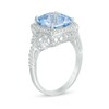 Thumbnail Image 2 of 10.0mm Cushion-Cut Lab-Created Blue Spinel and White Sapphire Buckle Frame Ring in Sterling Silver