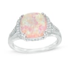 Thumbnail Image 1 of 10.0mm Cushion-Cut Lab-Created Pink Opal and White Sapphire Split Shank Ring in Sterling Silver