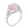 Thumbnail Image 2 of 10.0mm Cushion-Cut Lab-Created Pink Opal and White Sapphire Split Shank Ring in Sterling Silver