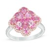 Thumbnail Image 1 of Pear-Shaped Lab-Created Pink and White Sapphire Flower Ring in Sterling Silver with 14K Rose Gold Plate