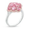 Thumbnail Image 2 of Pear-Shaped Lab-Created Pink and White Sapphire Flower Ring in Sterling Silver with 14K Rose Gold Plate