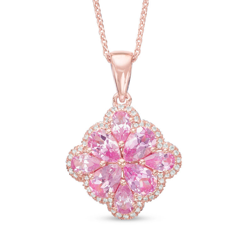 Pear-Shaped Lab-Created Pink and White Sapphire Flower Pendant in