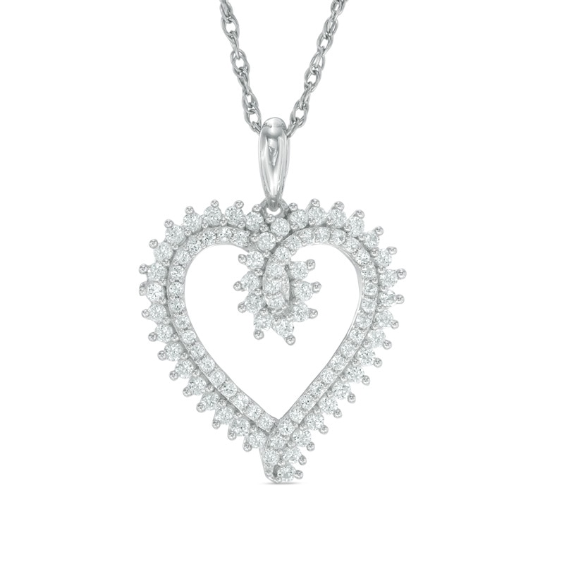 Main Image 1 of Lab-Created White Sapphire Sunburst Heart Pendant in Sterling Silver