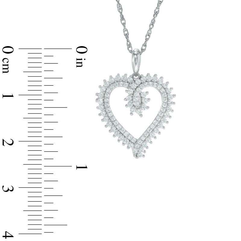 Main Image 2 of Lab-Created White Sapphire Sunburst Heart Pendant in Sterling Silver