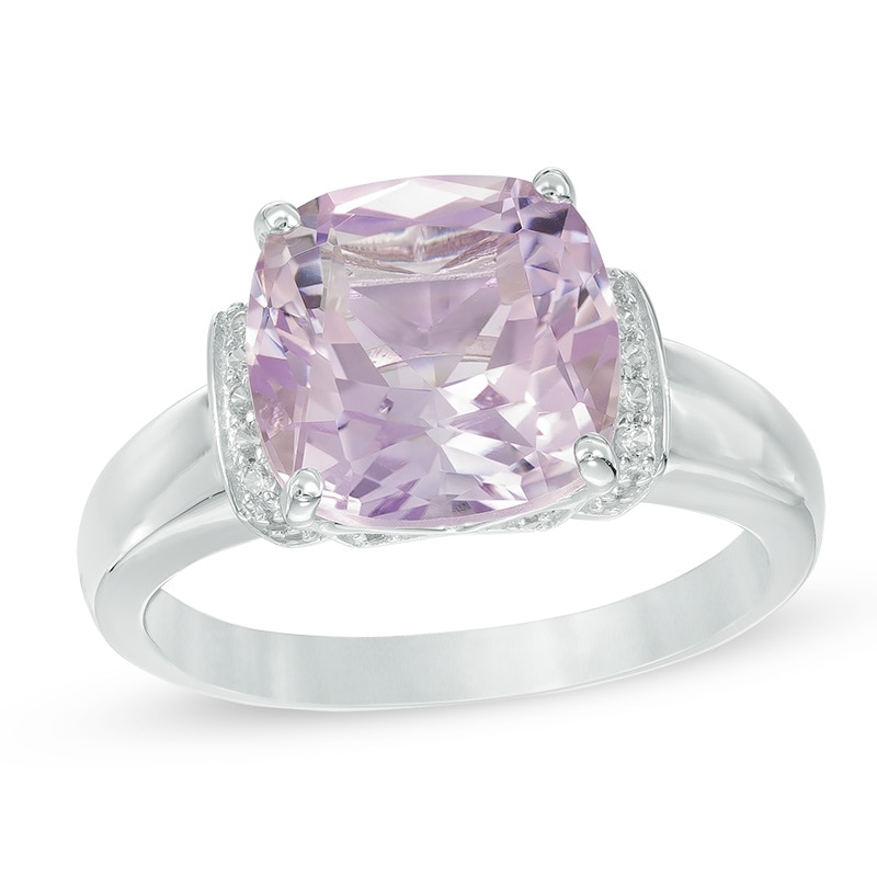 10.0mm Cushion-Cut Rose de France Amethyst and Lab-Created White Sapphire Collar Ring in Sterling Silver