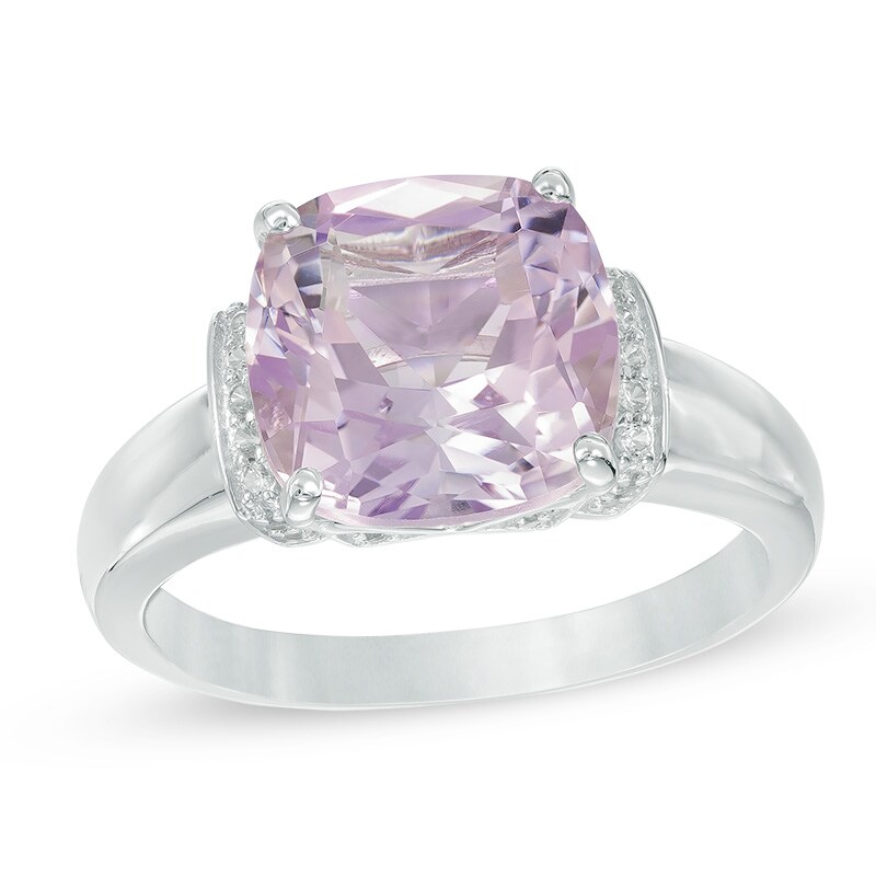 Main Image 1 of 10.0mm Cushion-Cut Rose de France Amethyst and Lab-Created White Sapphire Collar Ring in Sterling Silver