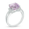 Thumbnail Image 2 of 10.0mm Cushion-Cut Rose de France Amethyst and Lab-Created White Sapphire Collar Ring in Sterling Silver