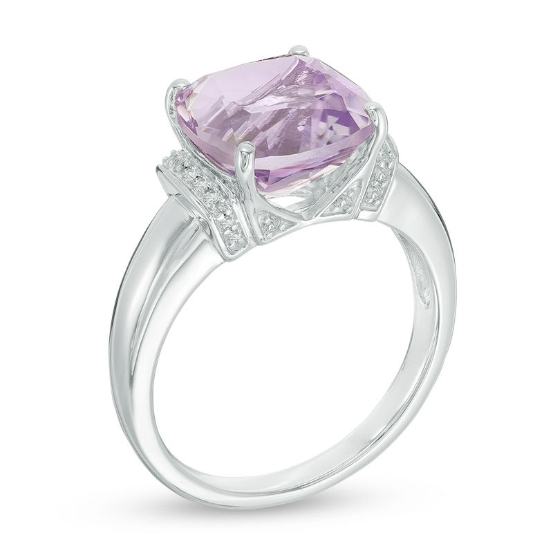 Main Image 2 of 10.0mm Cushion-Cut Rose de France Amethyst and Lab-Created White Sapphire Collar Ring in Sterling Silver