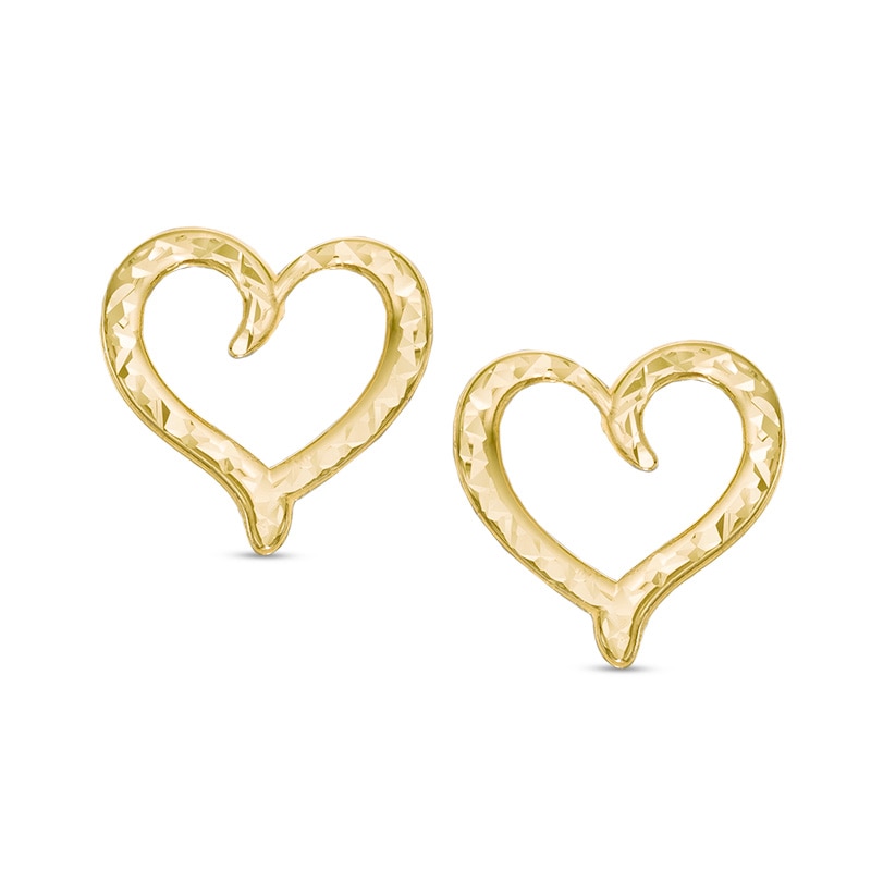 Main Image 1 of Diamond-Cut Heart Stud Earrings in 10K Gold