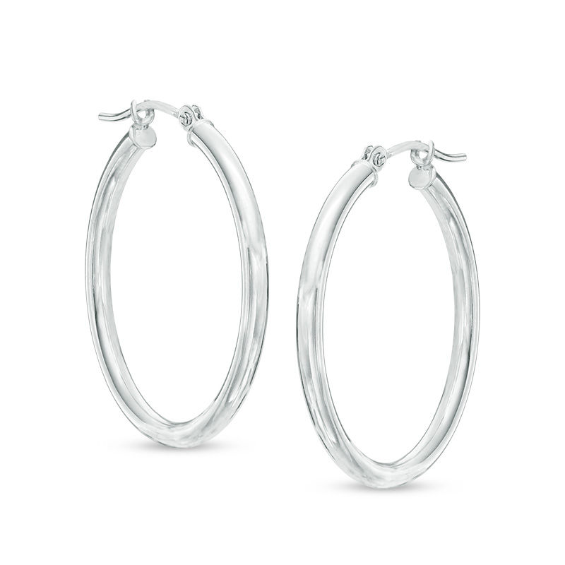 2.0 x 25.0mm Hoop Earrings in Hollow 14K White Gold