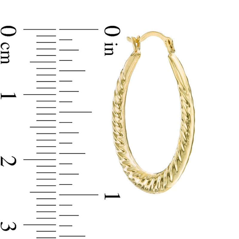 Main Image 2 of Ribbed Oval Hoop Earrings in Hollow 14K Gold
